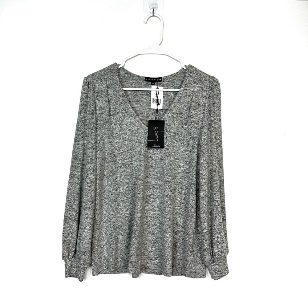 Gibsonlook V-Neck Sweater Long Sleeves Heather Grey Lightweight Top Size M NEW